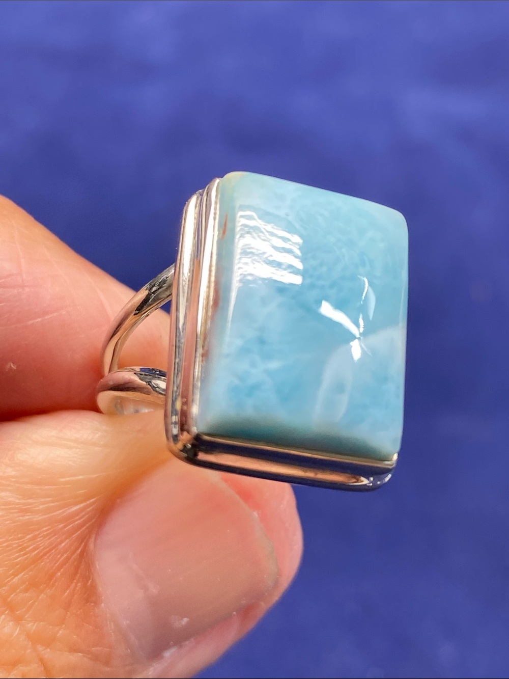 Sterling Silver Square Larimar Ring in Sky Blue